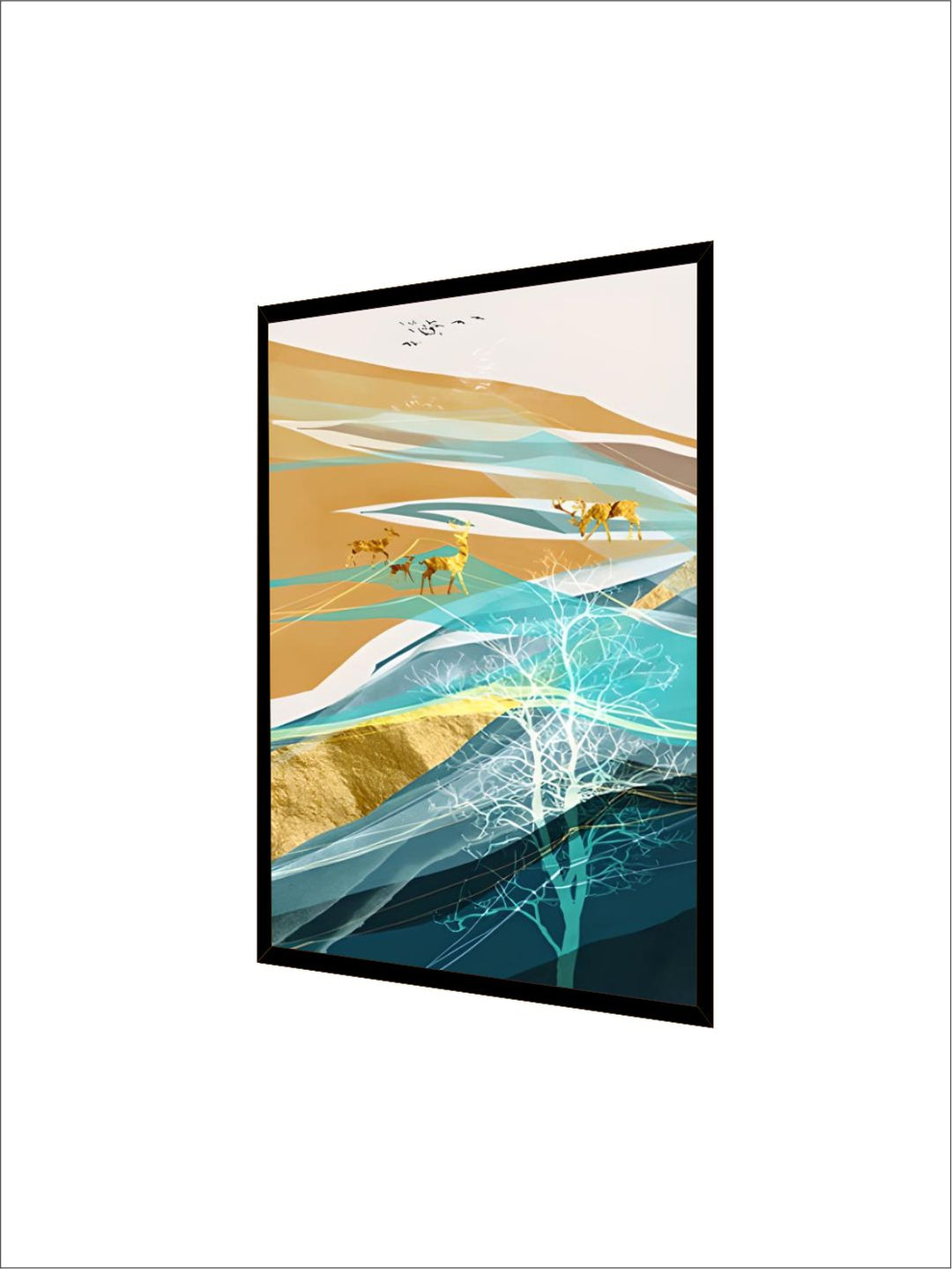Realm Of The Golden Stag Abstract Nordic Landscape Wall Art 