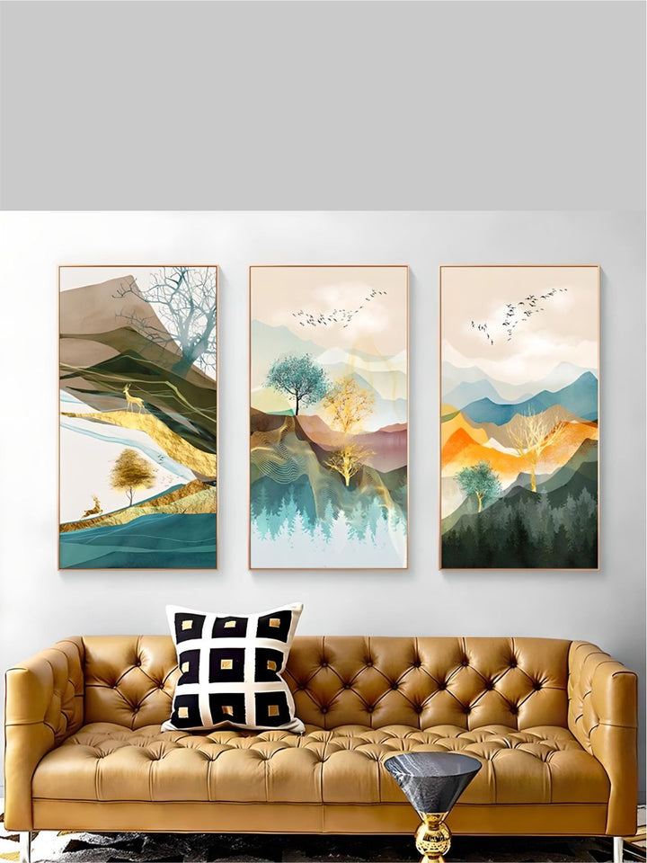 Realm Of The Golden Stag Abstract Nordic Landscape Wall Art 