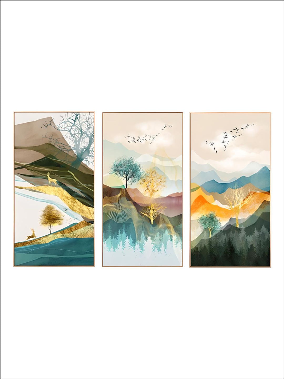 Realm Of The Golden Stag Abstract Nordic Landscape Wall Art 