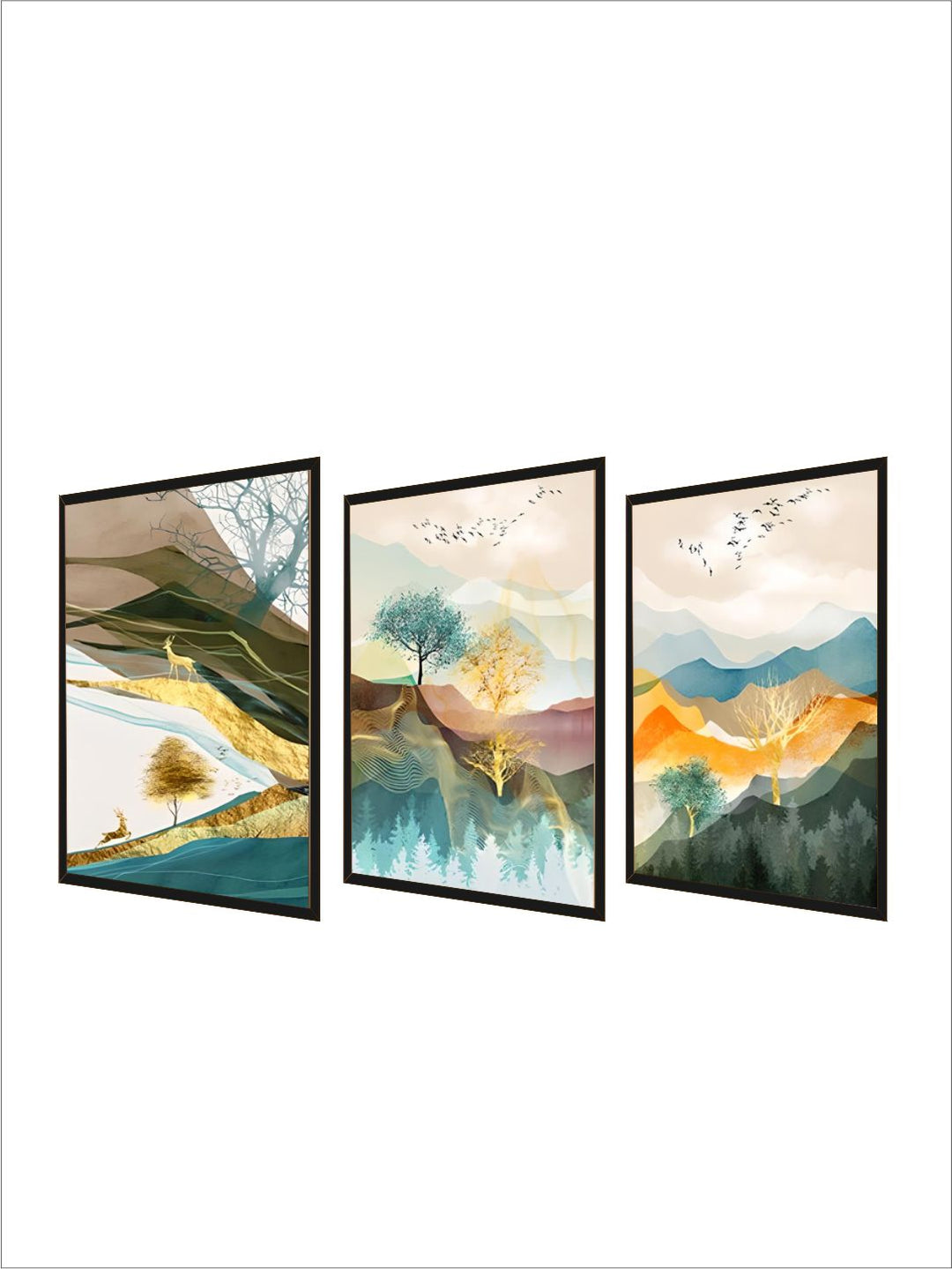 Realm Of The Golden Stag Abstract Nordic Landscape Wall Art 