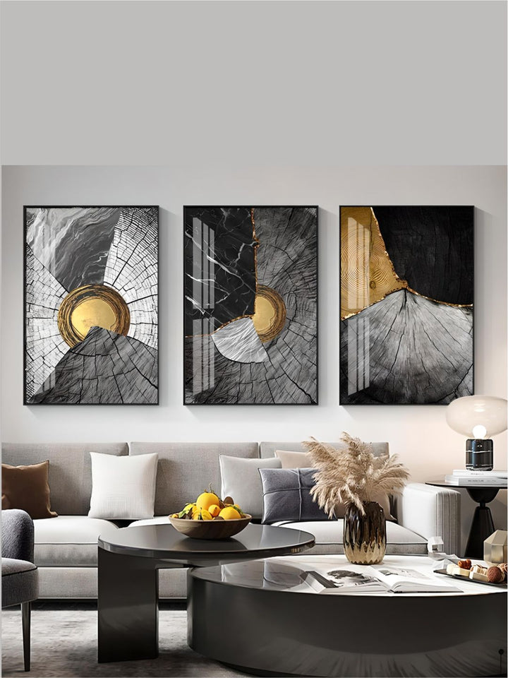 Golden Black Wood Tree Rings Wall Art