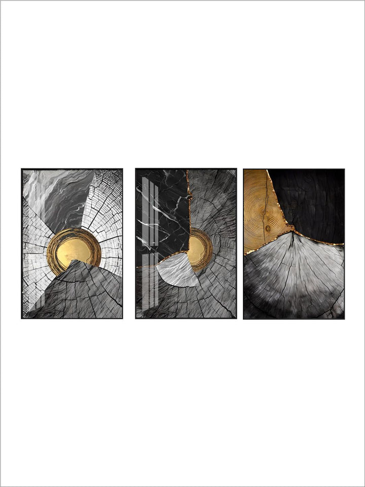 Golden Black Wood Tree Rings Wall Art