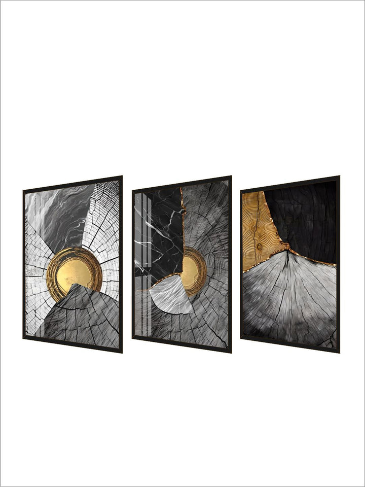 Golden Black Wood Tree Rings Wall Art