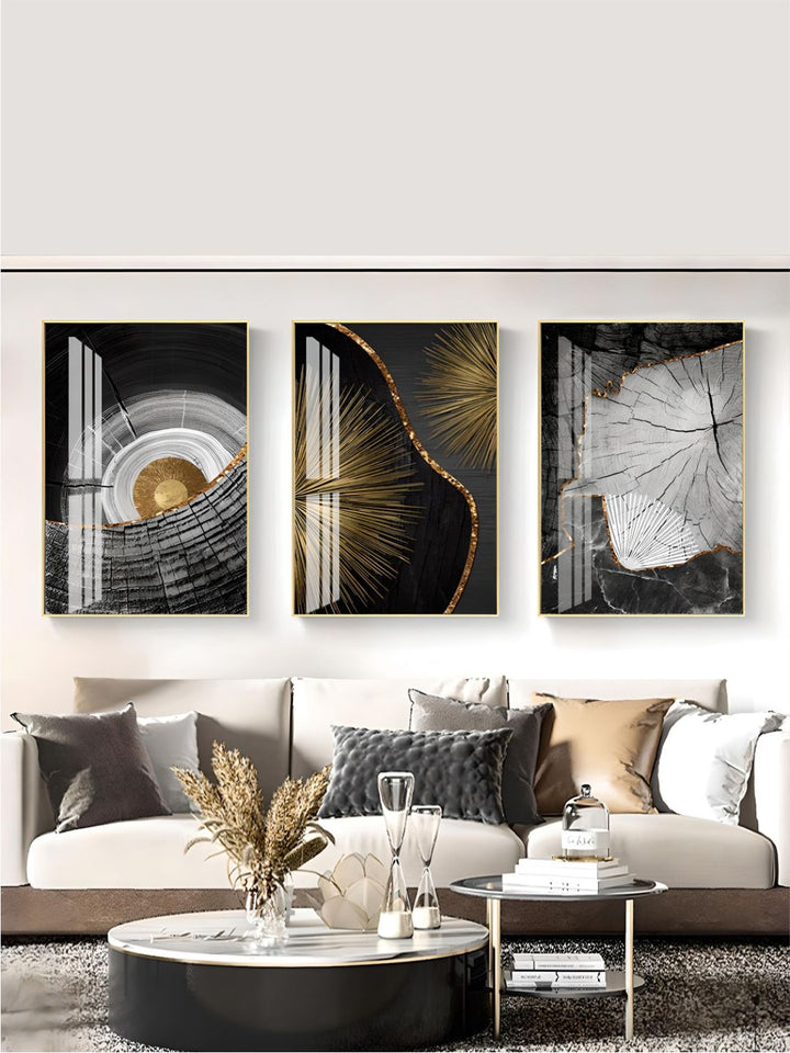 Golden Black Wood Tree Rings Wall Art
