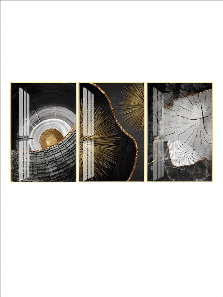 Golden Black Wood Tree Rings Wall Art