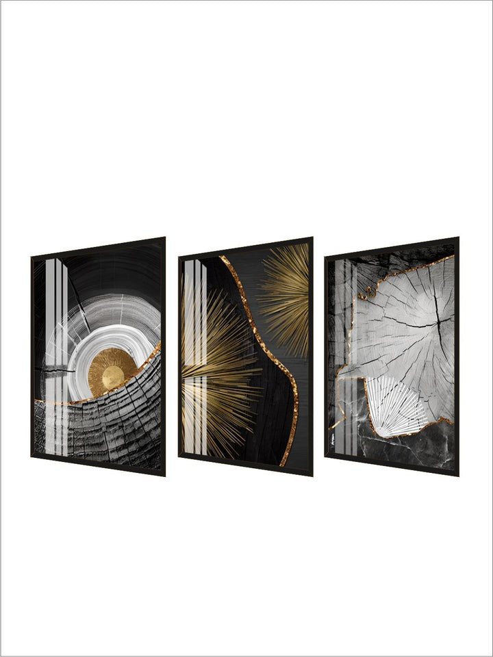 Golden Black Wood Tree Rings Wall Art