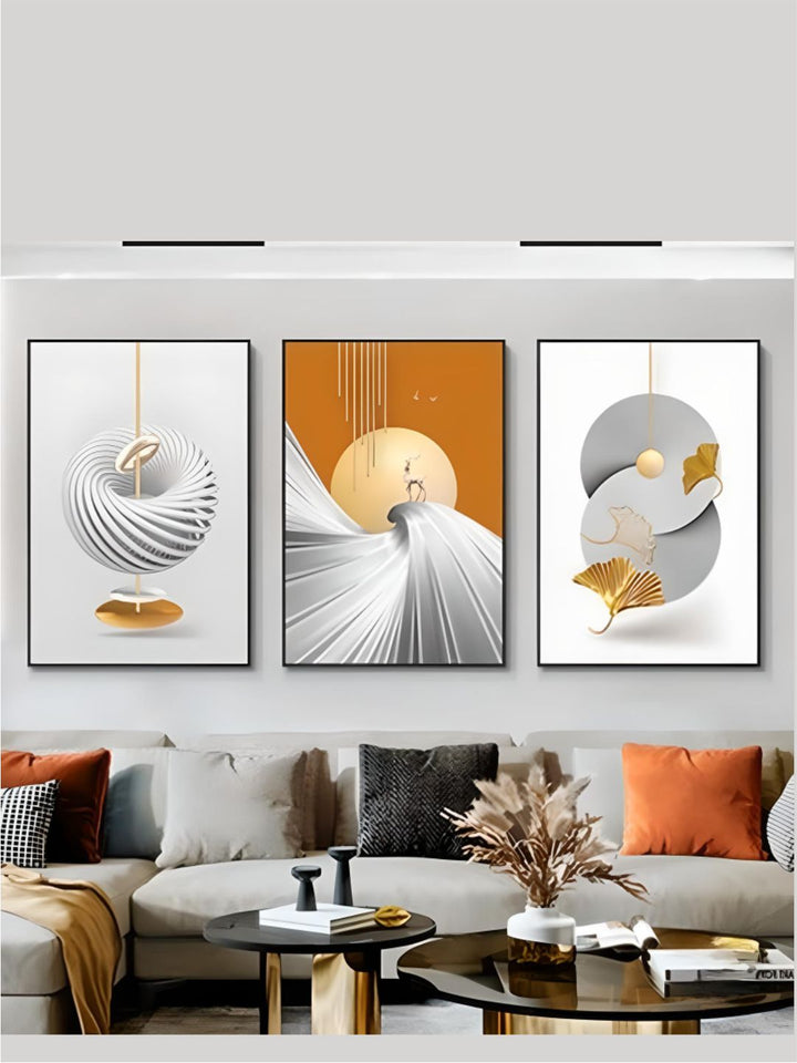 Modern Aesthetics Abstract Triptych Golden Leaf Wall ArtSet of 3