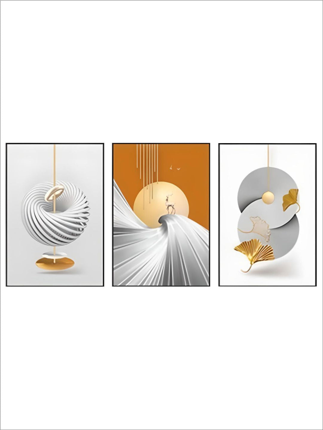 Modern Aesthetics Abstract Triptych Golden Leaf Wall ArtSet of 3