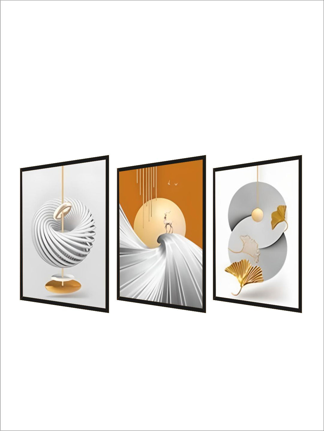 Modern Aesthetics Abstract Triptych Golden Leaf Wall ArtSet of 3