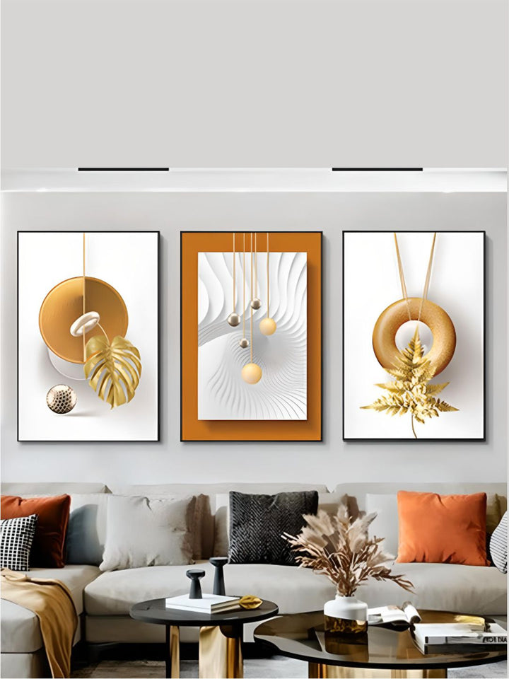 Modern Aesthetics Abstract Triptych Golden Leaf Wall ArtSet of 3
