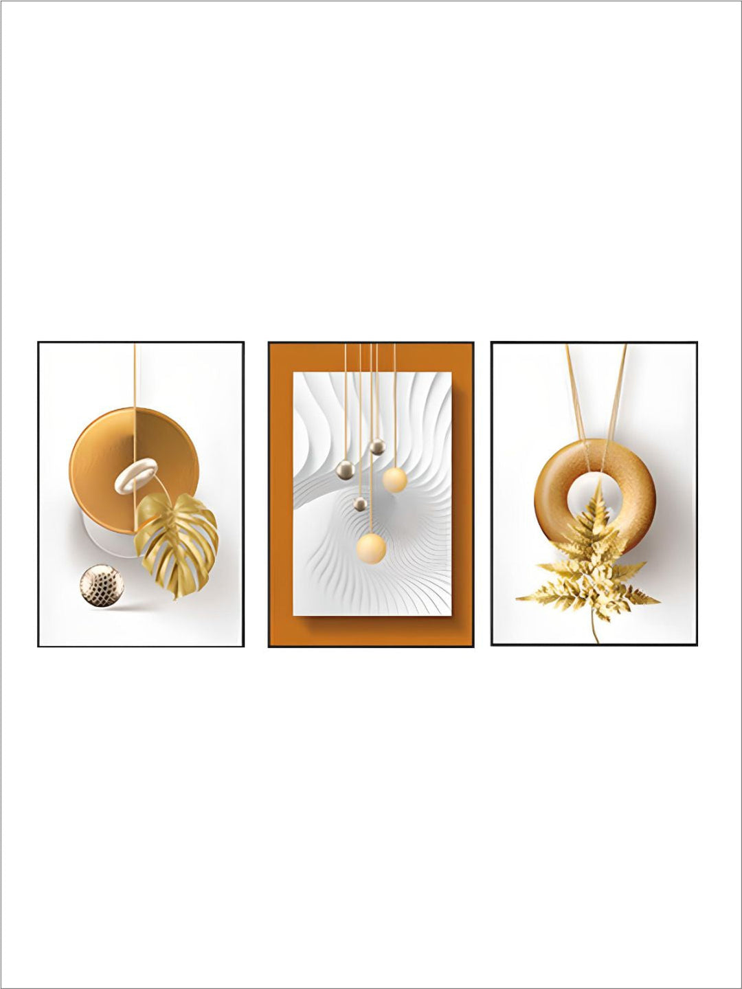 Modern Aesthetics Abstract Triptych Golden Leaf Wall ArtSet of 3