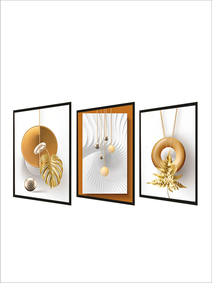 Modern Aesthetics Abstract Triptych Golden Leaf Wall ArtSet of 3