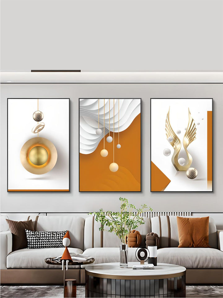 Modern Aesthetics Abstract Triptych Golden Leaf Wall ArtSet of 3