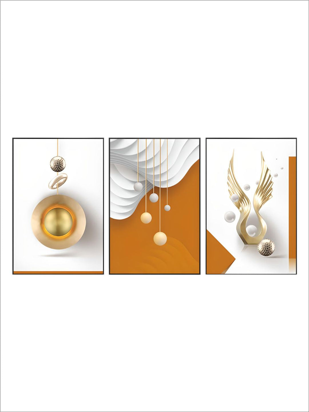 Modern Aesthetics Abstract Triptych Golden Leaf Wall ArtSet of 3