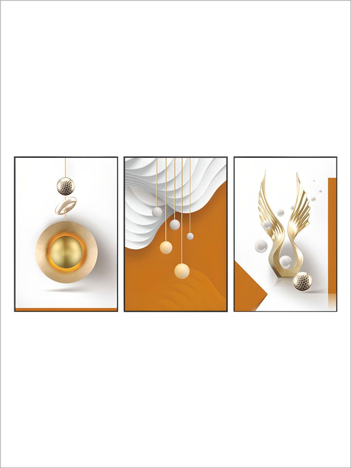 Modern Aesthetics Abstract Triptych Golden Leaf Wall ArtSet of 3
