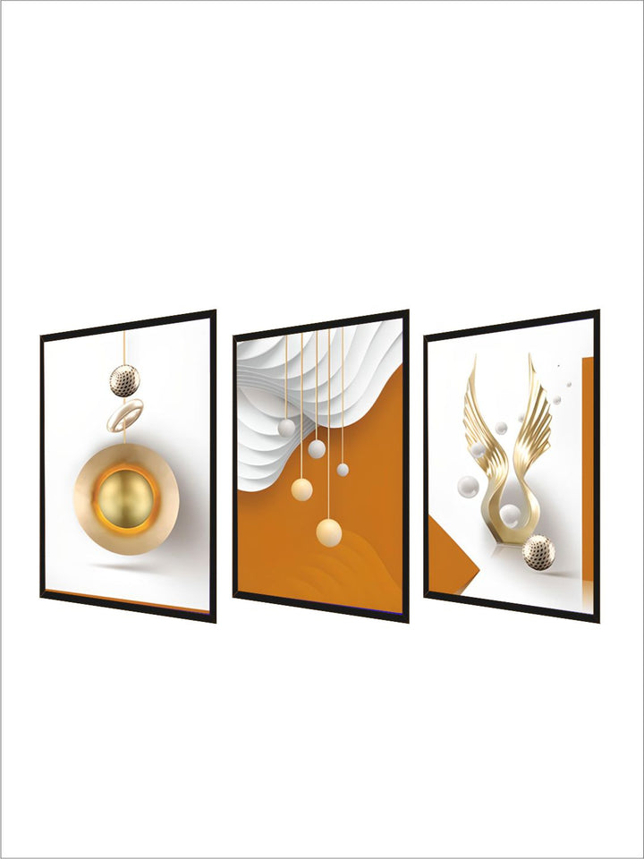 Modern Aesthetics Abstract Triptych Golden Leaf Wall ArtSet of 3