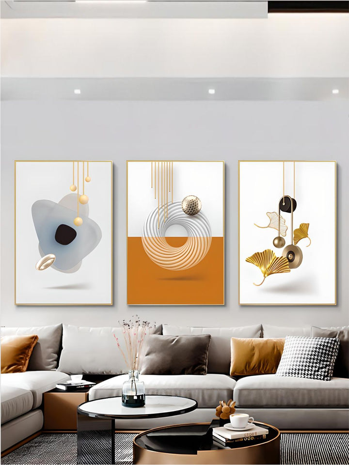 Modern Aesthetics Abstract Triptych Golden Leaf Wall ArtSet of 3