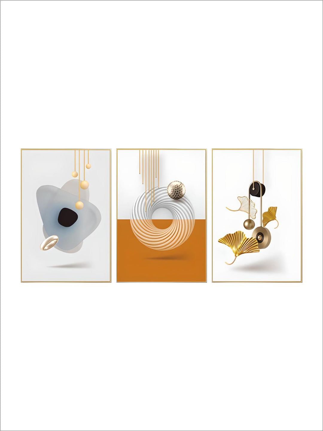 Modern Aesthetics Abstract Triptych Golden Leaf Wall ArtSet of 3