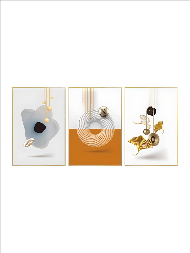Modern Aesthetics Abstract Triptych Golden Leaf Wall ArtSet of 3