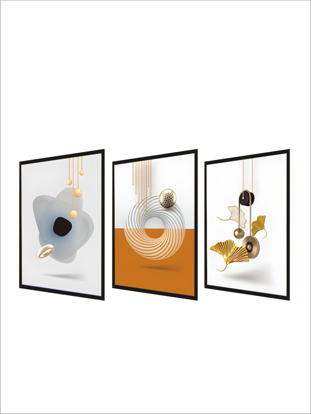 Modern Aesthetics Abstract Triptych Golden Leaf Wall ArtSet of 3