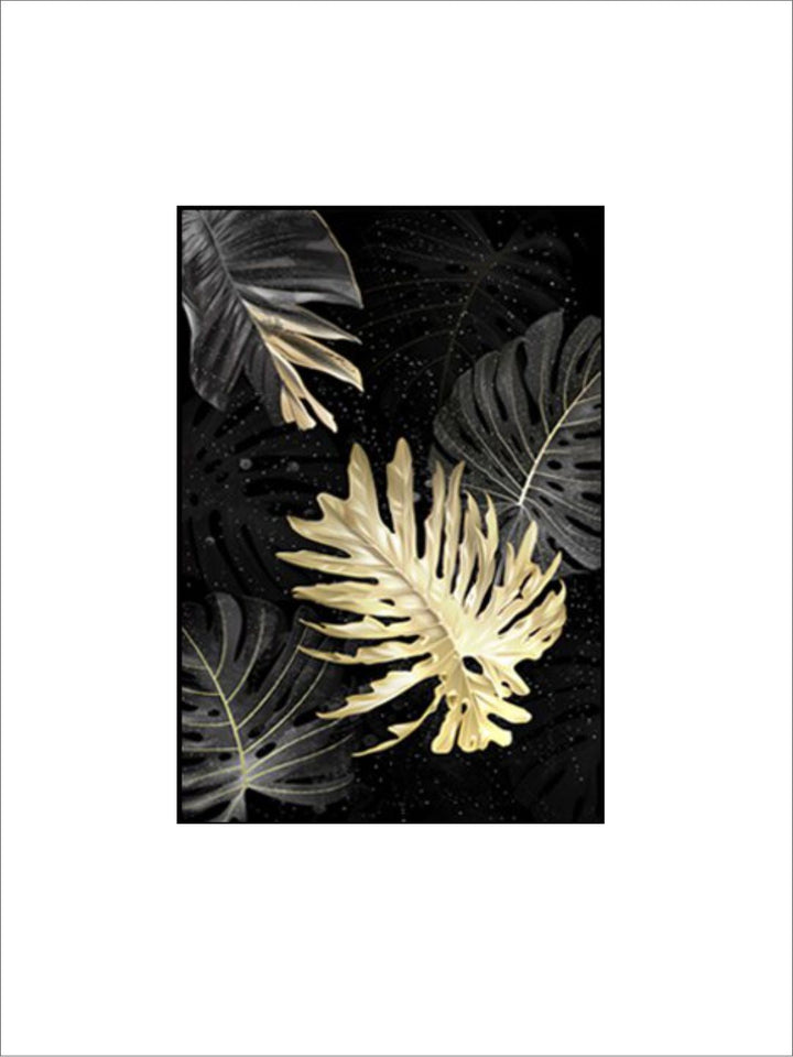 Black Golden Tropical Leaves Wall Art Fine Art Canvas Prints Modern Exotic Botanical Fashion Pictures For Living Room Dining Room Home Office Decor