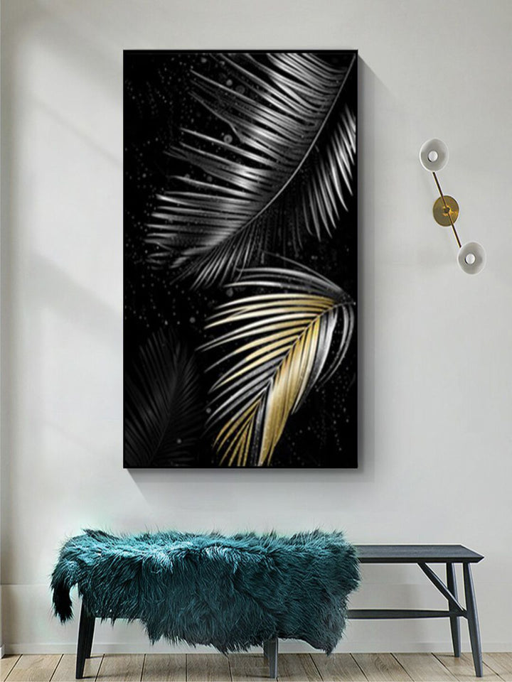 Black Golden Tropical Leaves Wall Art Fine Art Canvas Prints Modern Exotic Botanical Fashion Pictures For Living Room Dining Room Home Office Decor