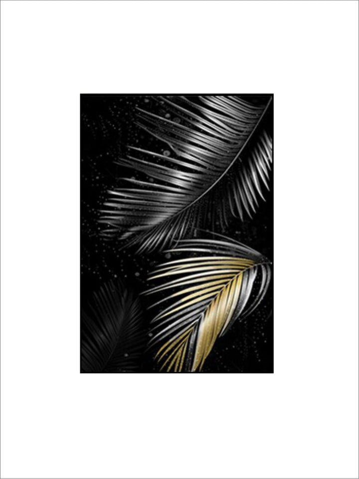Black Golden Tropical Leaves Wall Art Fine Art Canvas Prints Modern Exotic Botanical Fashion Pictures For Living Room Dining Room Home Office Decor