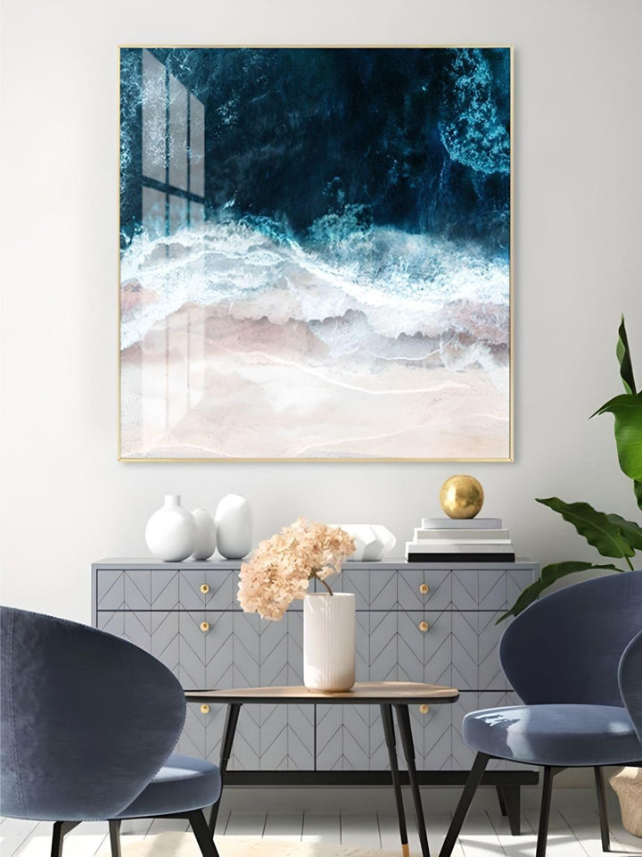 Blue Sea Surf Nordic Seascape Wall Art Beach From Above Fine Art Canvas Giclee Print Modern Landscape Picture For Office Living Room Modern Home Decor
