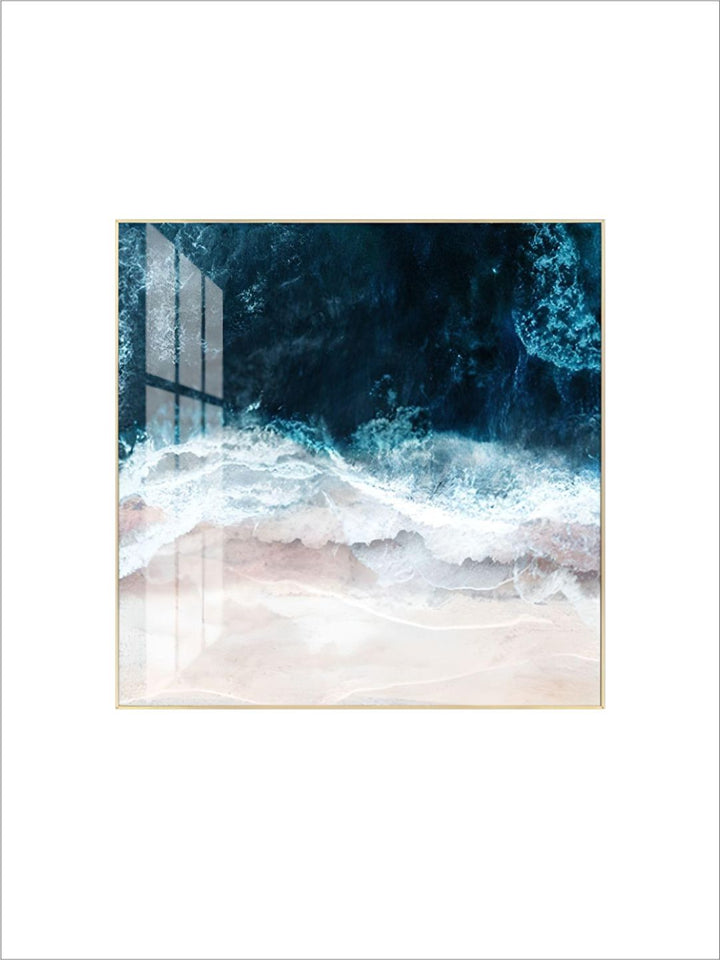Blue Sea Surf Nordic Seascape Wall Art Beach From Above Fine Art Canvas Giclee Print Modern Landscape Picture For Office Living Room Modern Home Decor