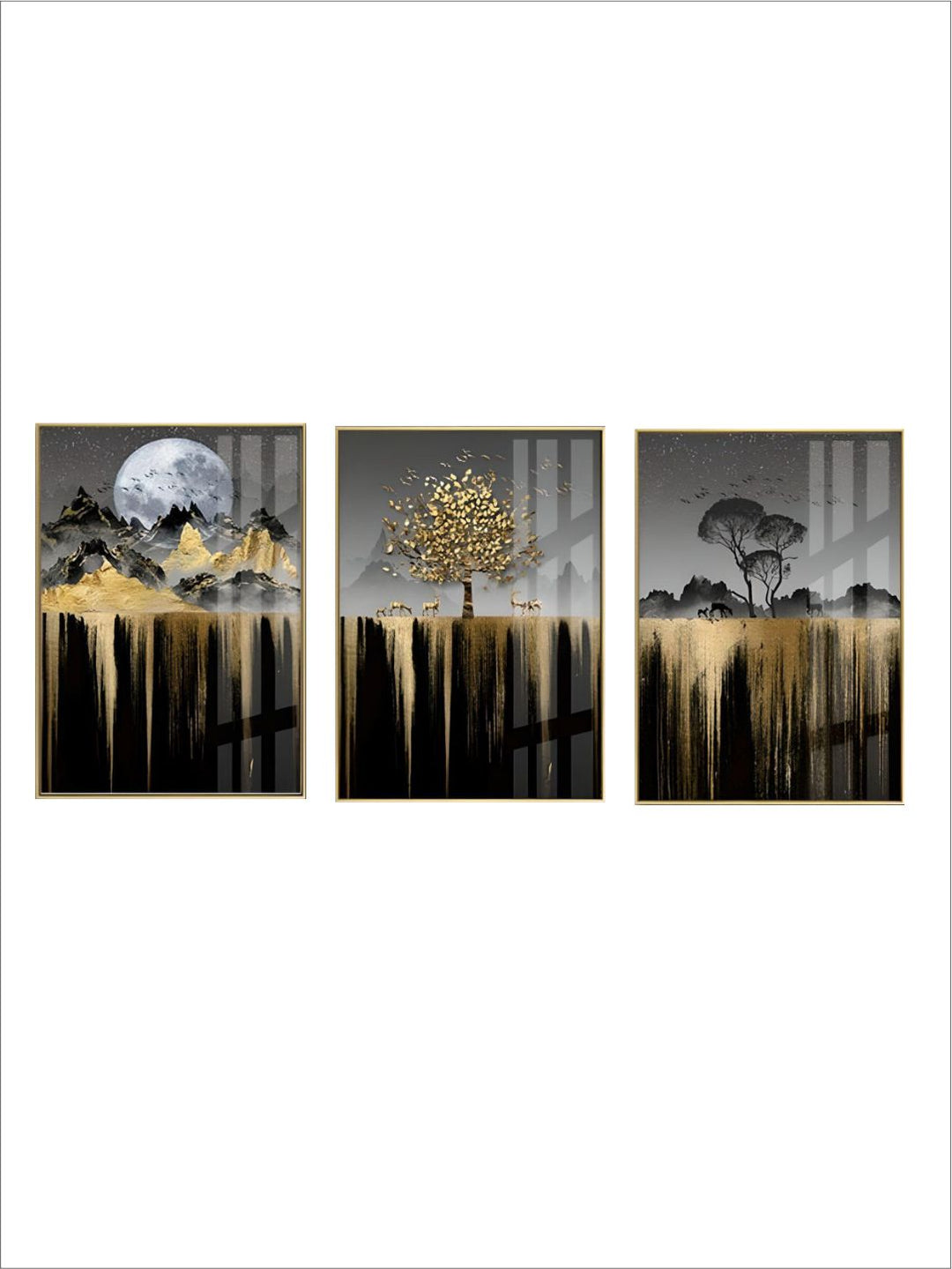 3-Piece Luxury Gold and Black Landscape Wall Art Set