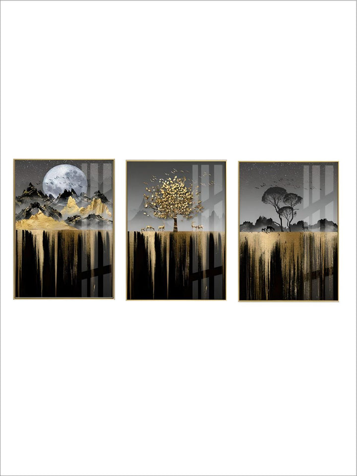 3-Piece Luxury Gold and Black Landscape Wall Art Set
