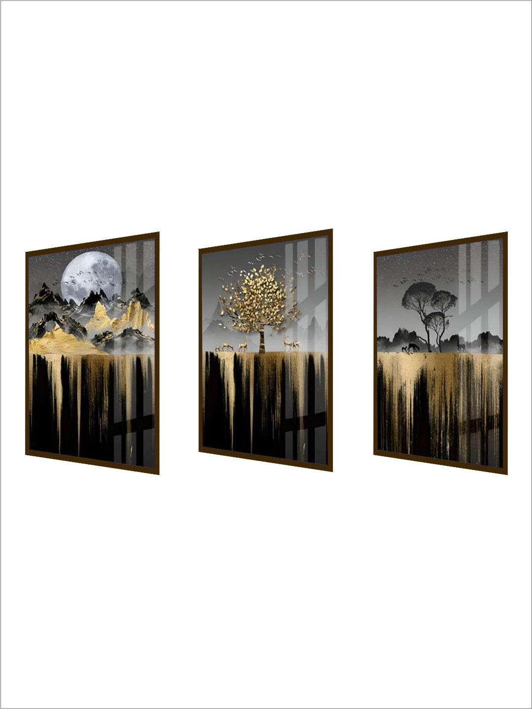 3-Piece Luxury Gold and Black Landscape Wall Art Set