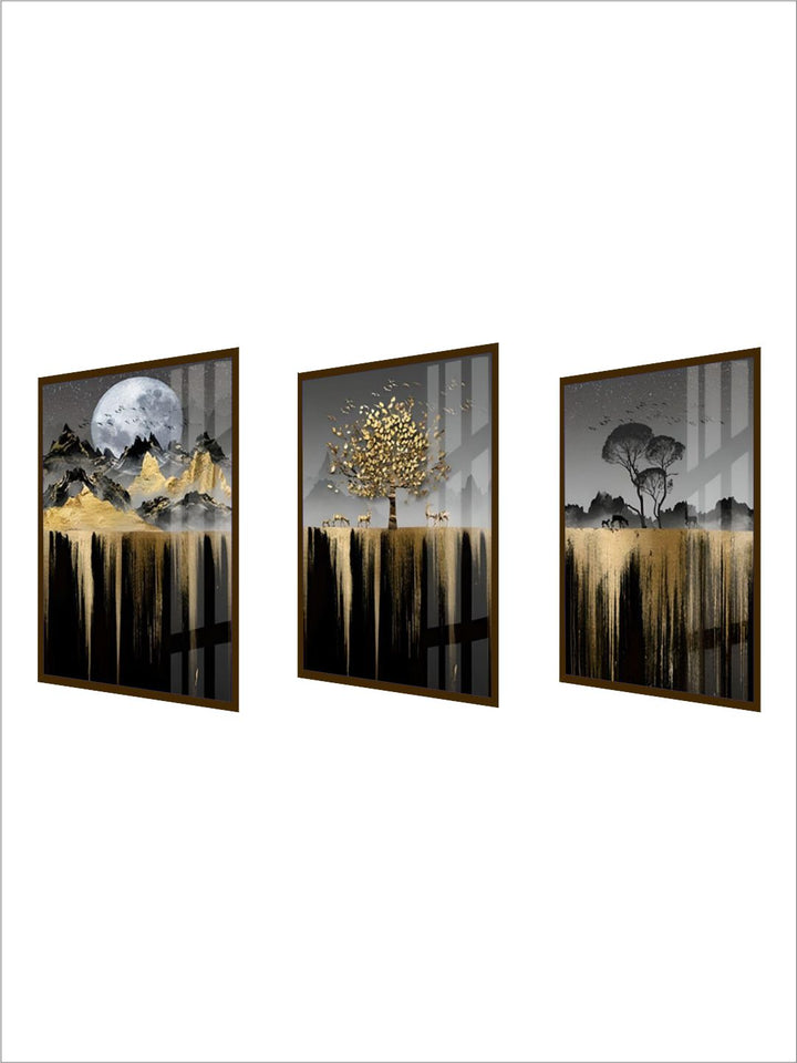 3-Piece Luxury Gold and Black Landscape Wall Art Set