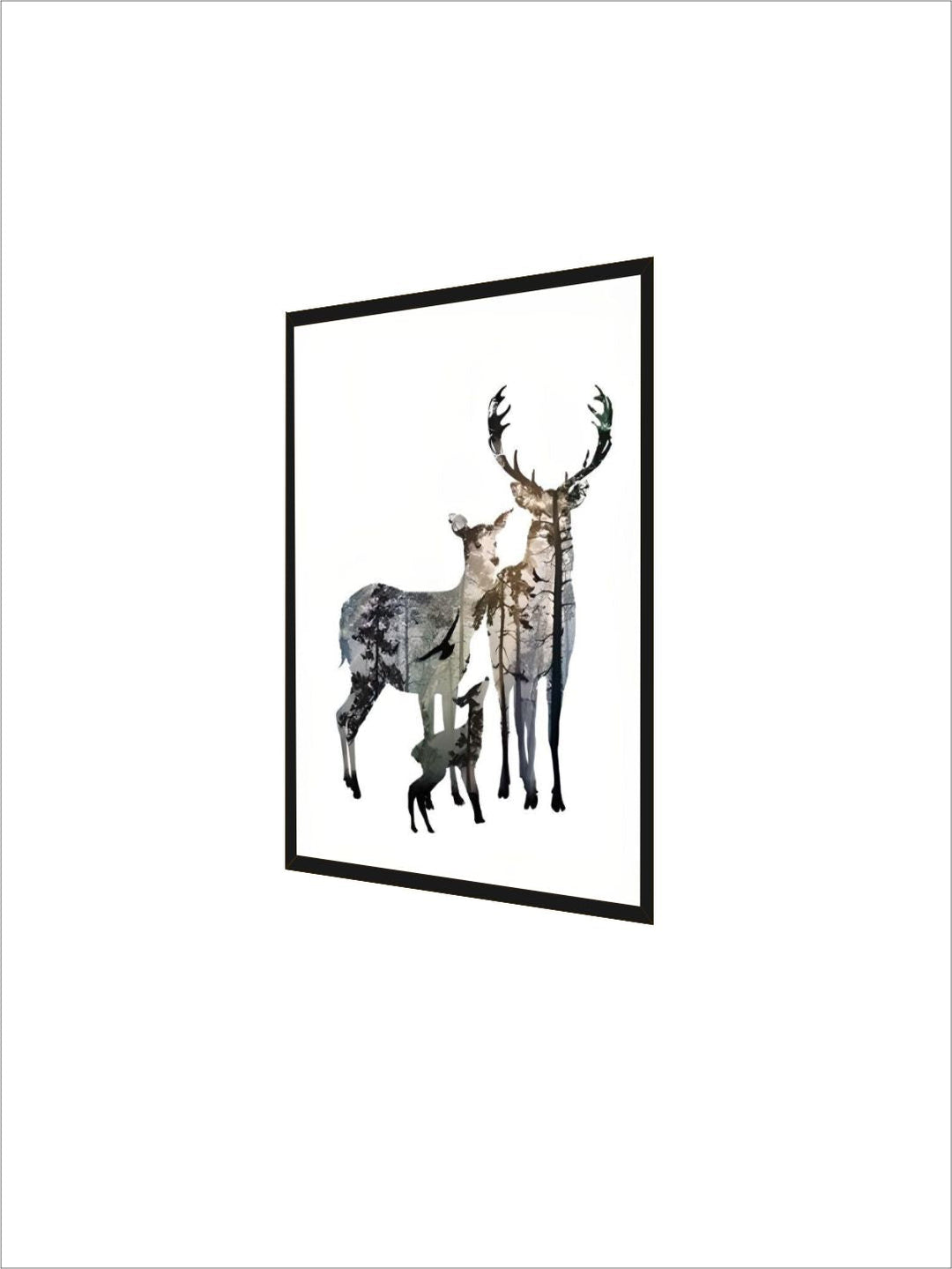 Family Of Deer In Forest Silhouette Wall Art Nordic Style Woodland Animals Fine Art Canvas Prints Scandinavian Style Home Interior Decor.  