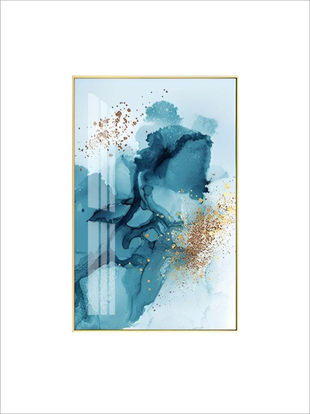 Golden Blue Splash Liquid Abstract Wall Art Fine Art Canvas Prints Modern Pictures For Luxury Living Room Bedroom Boutique Hotel Office Art Decor