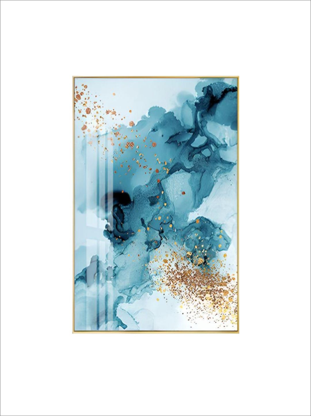 Golden Blue Splash Liquid Abstract Wall Art Fine Art Canvas Prints Modern Pictures For Luxury Living Room Bedroom Boutique Hotel Office Art Decor