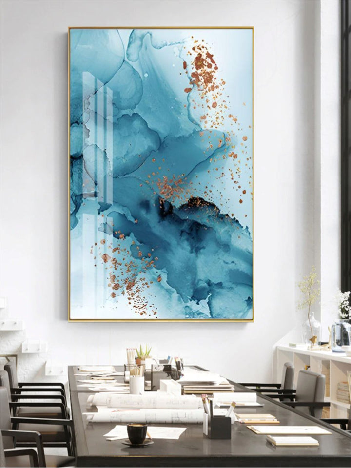 Golden Blue Splash Liquid Abstract Wall Art Fine Art Canvas Prints Modern Pictures For Luxury Living Room Bedroom Boutique Hotel Office Art Decor