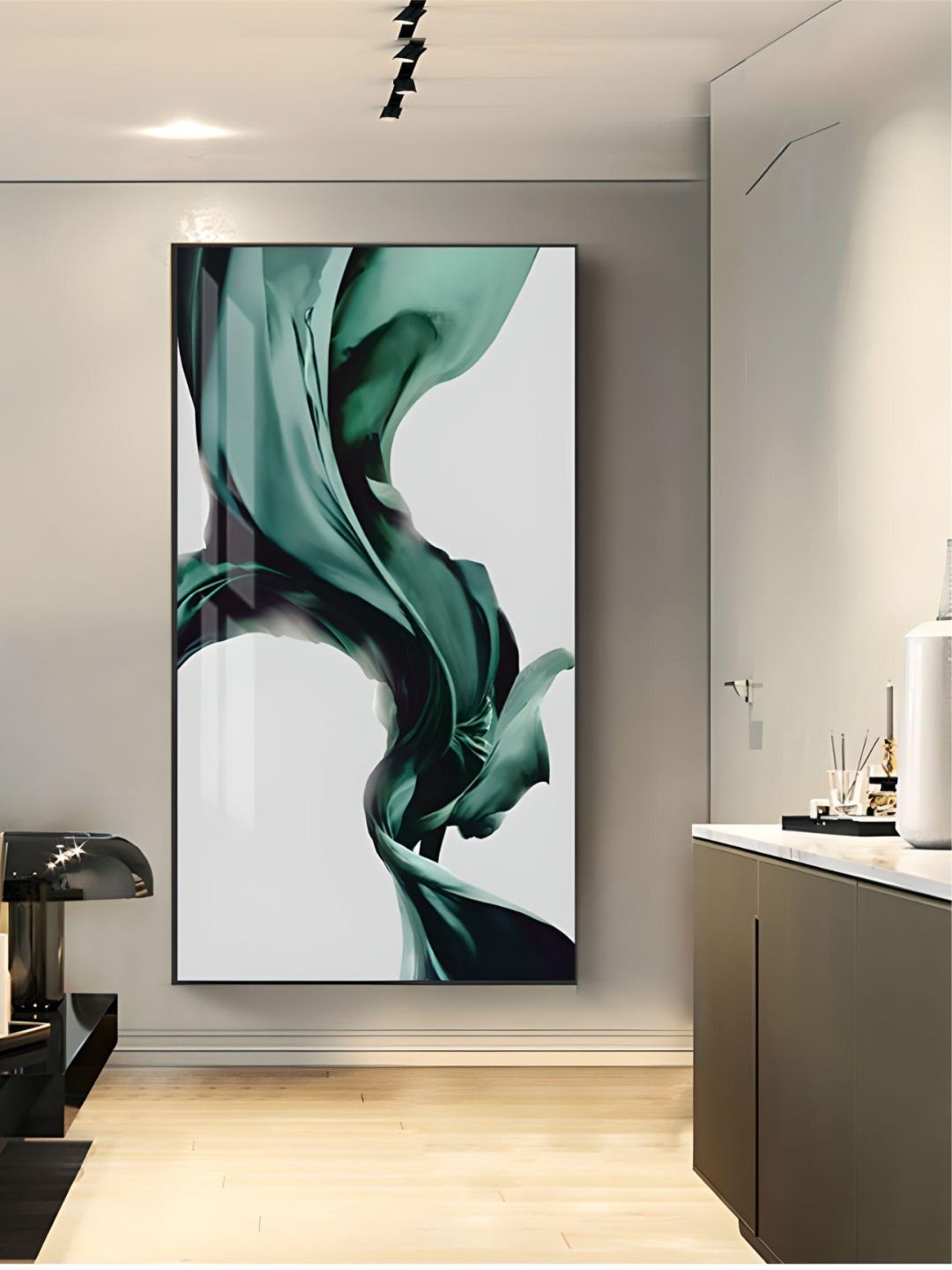 Green Flowing Silk Minimalist Nordic Abstract Wall Art Fine Art Canvas Print Luxury Lifestyle Picture For Modern Living Room Bedroom Home Interior Decor