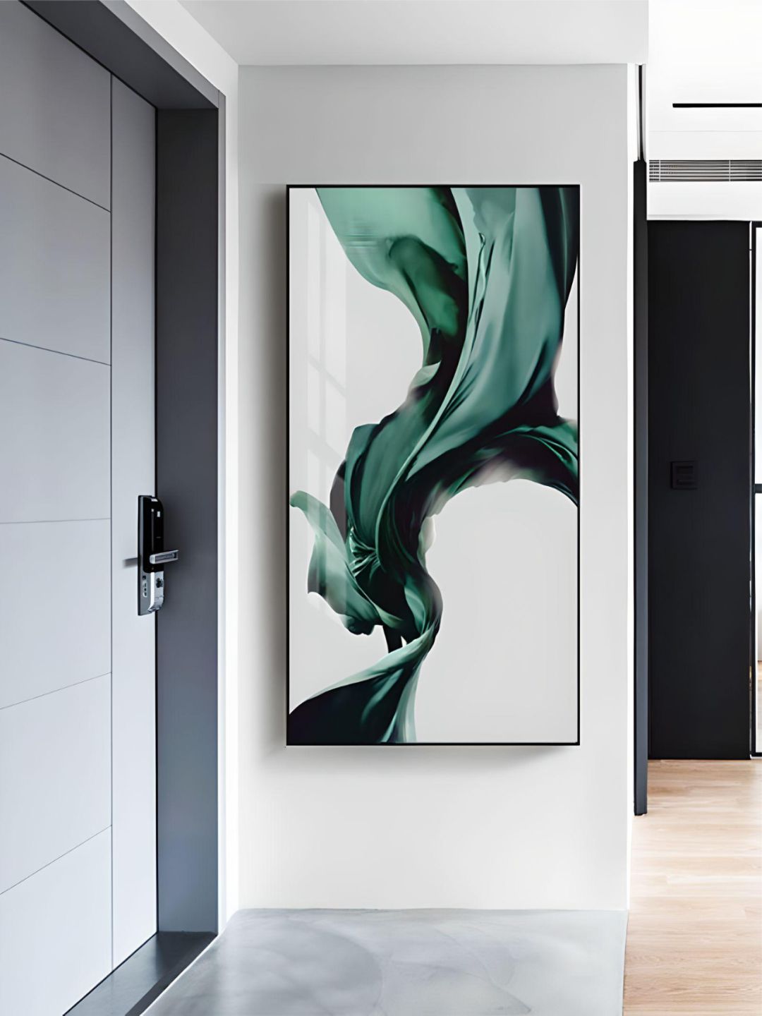 Green Flowing Silk Minimalist Nordic Abstract Wall Art Fine Art Canvas Print Luxury Lifestyle Picture For Modern Living Room Bedroom Home Interior Decor