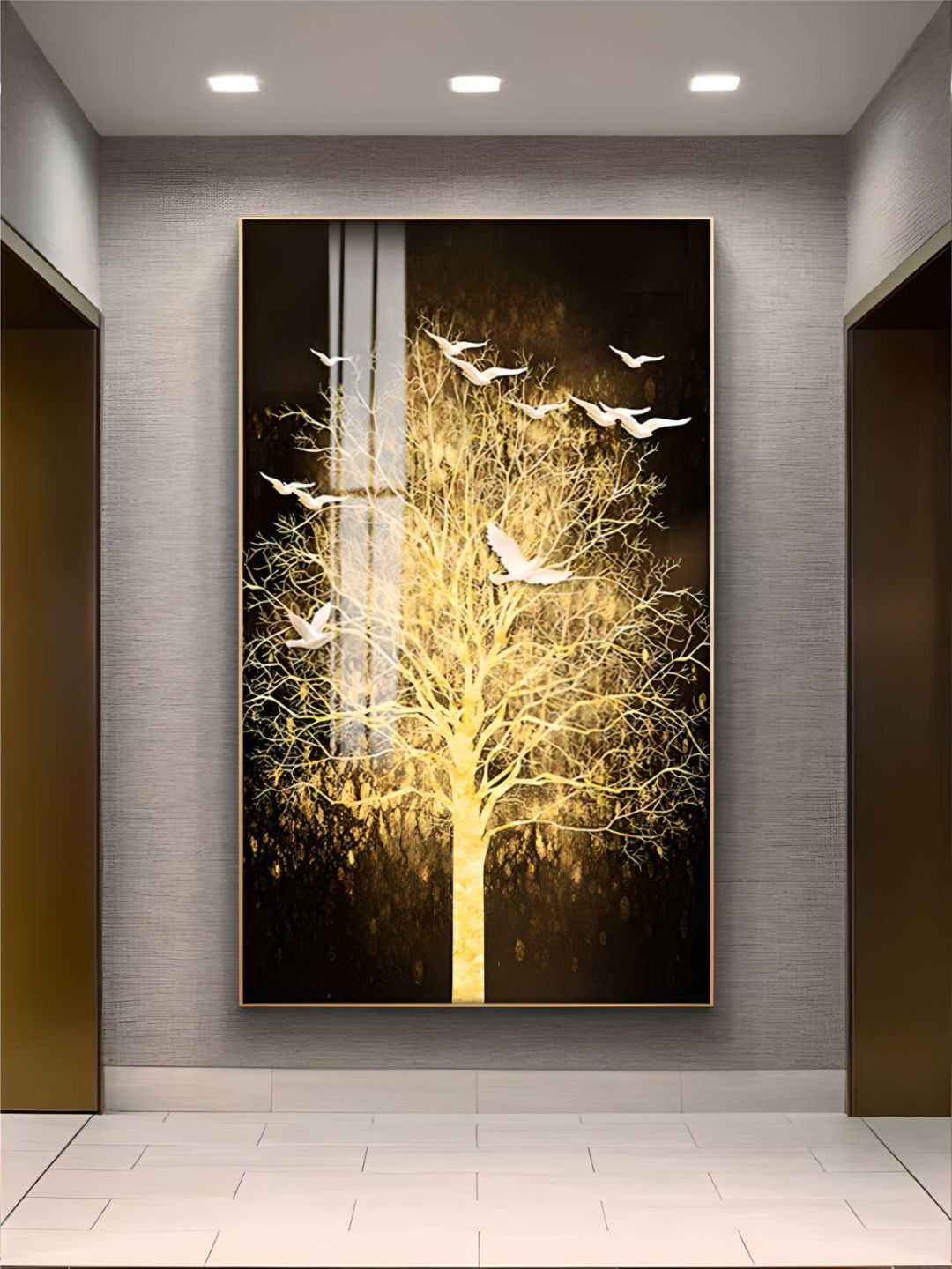 Golden Tree By Night Nordic Style Modern Wall Art Fine Art Canvas Prints Skyscraper Format Posters Modern Pictures For Luxury Loft Home Office Interior Decor