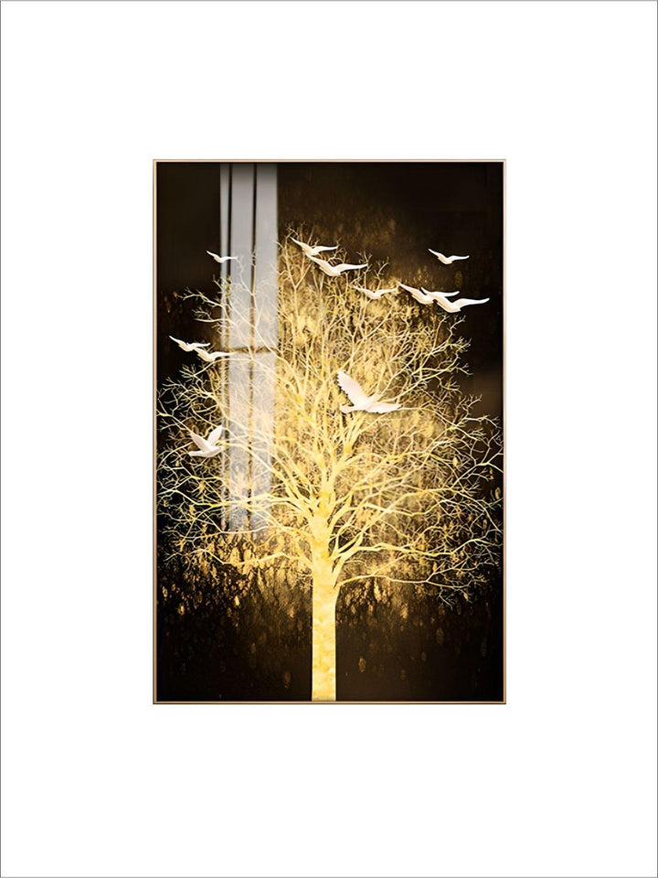 Golden Tree By Night Nordic Style Modern Wall Art Fine Art Canvas Prints Skyscraper Format Posters Modern Pictures For Luxury Loft Home Office Interior Decor