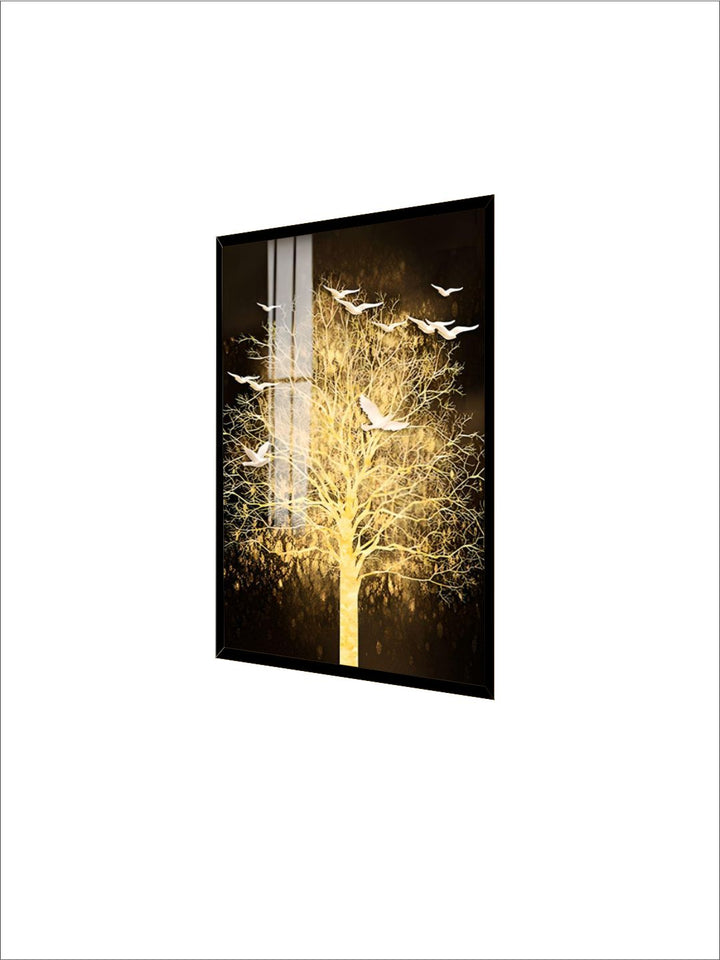 Golden Tree By Night Nordic Style Modern Wall Art Fine Art Canvas Prints Skyscraper Format Posters Modern Pictures For Luxury Loft Home Office Interior Decor