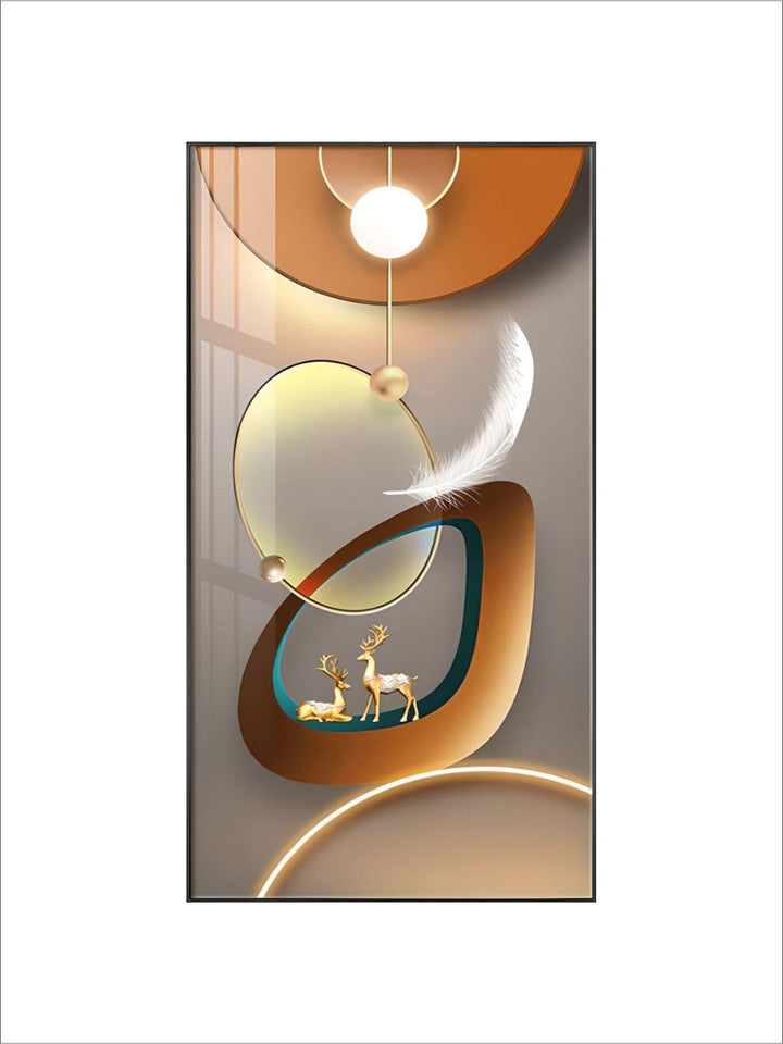 Golden Deer Circle Of Light Wall Art Fine Art Canvas Prints Modern Abstract Auspicious Pictures For Living Room Dining Room Entrance Hall Decor