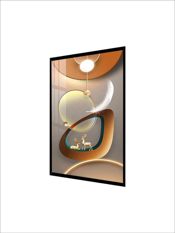 Golden Deer Circle Of Light Wall Art Fine Art Canvas Prints Modern Abstract Auspicious Pictures For Living Room Dining Room Entrance Hall Decor