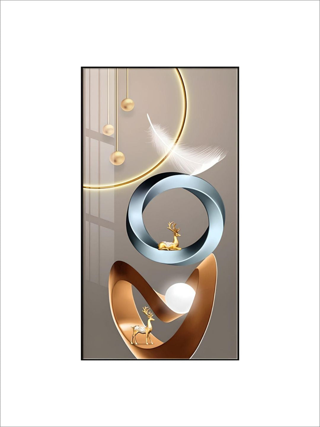 Golden Deer Circle Of Light Wall Art Fine Art Canvas Prints Modern Abstract Auspicious Pictures For Living Room Dining Room Entrance Hall Decor