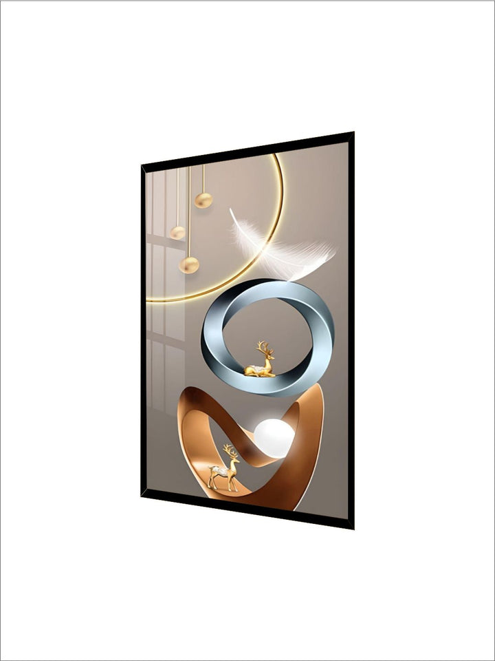 Golden Deer Circle Of Light Wall Art Fine Art Canvas Prints Modern Abstract Auspicious Pictures For Living Room Dining Room Entrance Hall Decor