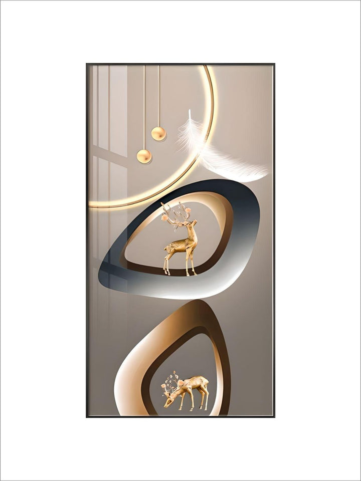 Golden Deer Circle Of Light Wall Art Fine Art Canvas Prints Modern Abstract Auspicious Pictures For Living Room Dining Room Entrance Hall Decor
