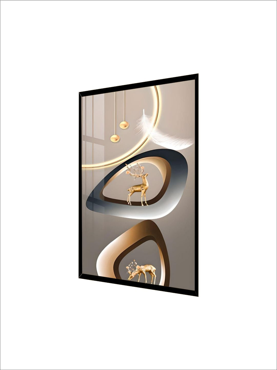Golden Deer Circle Of Light Wall Art Fine Art Canvas Prints Modern Abstract Auspicious Pictures For Living Room Dining Room Entrance Hall Decor