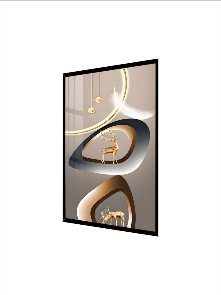 Golden Deer Circle Of Light Wall Art Fine Art Canvas Prints Modern Abstract Auspicious Pictures For Living Room Dining Room Entrance Hall Decor