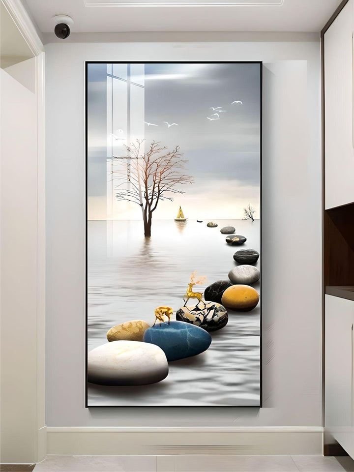 Golden Circle Of Light Nordic Abstract Auspicious Wall Art Fine Art Canvas Prints Modern Skyscraper Format Pictures For Luxury Living Room Wall Decor